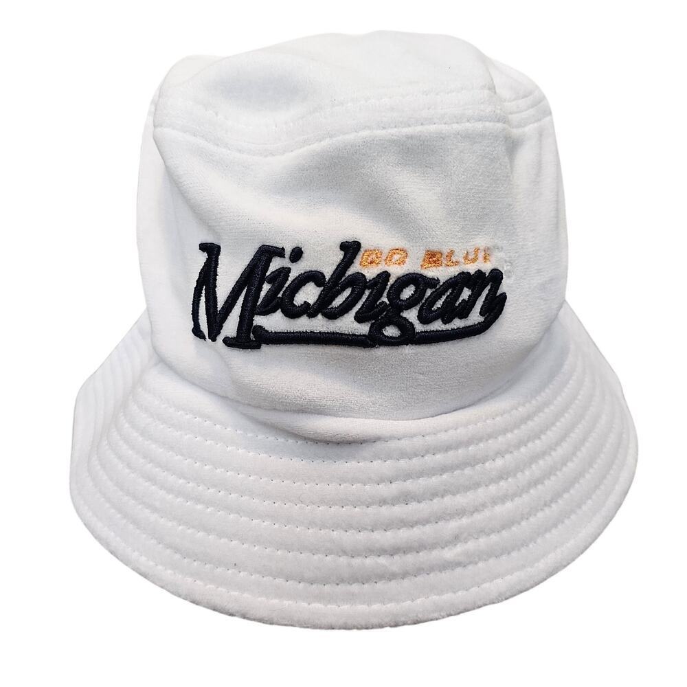 Vintage Michigan Wolverines Bucket Hat 90s White Black Go Blue Soft Fleece UM